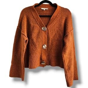 June & Hudson Bright Burnt Orange Bell Sleeve Button Down Cardigan Size
